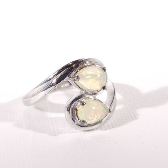 Ethiopian Opal Bypass Ring Sterling Silver Size 7 - Picture 2 of 11